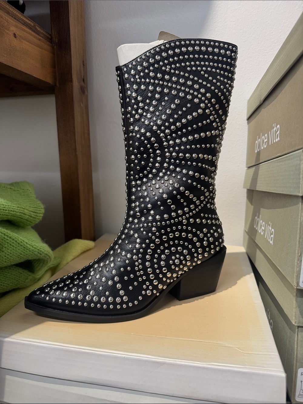 Dolce Vita Black Studded Western Mid-Calf Boot